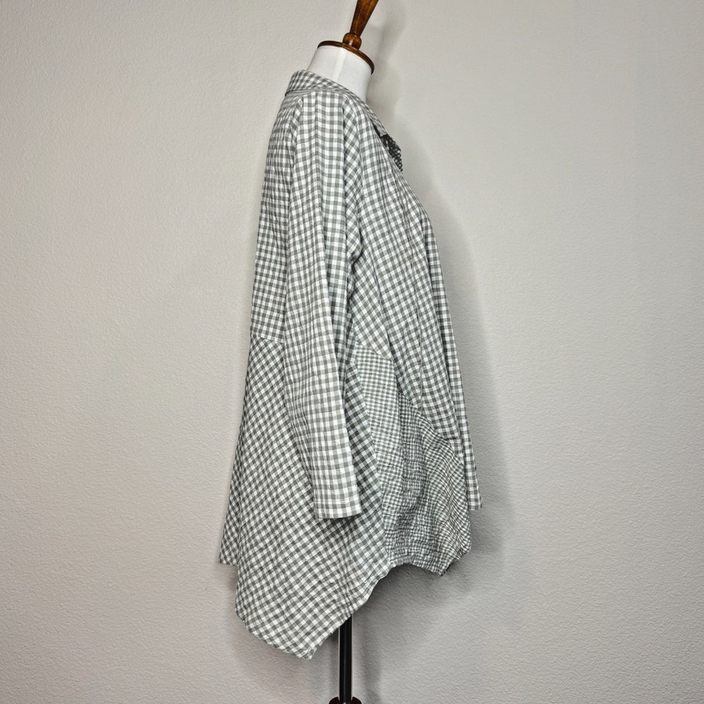 HABITAT Clothes to Live In Tunic Blouse Top SMALL Sage Green‎ Gingham Lagenlook - Picture 6 of 9